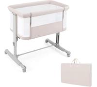 COSTWAY 3 en 1 Lit Cododo Bébé avec Matelas & 5 Hauteur Réglable, Lit Bébé Evolutif avec Inclinaison 3-8°, Roues avec Frein, Sac de Transport, Charge 9kg pour 0-6 Mois, 84x48x80cm (Beige)