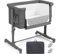 COSTWAY 3 en 1 Lit d'appoint & berceau & lit de voyage, Lit de bébé réglable en hauteur sur 5 positions, inclinaison 10°, Lit d'enfant avec matelas, sac de transport, Poussette de lit pour bébés jusqu