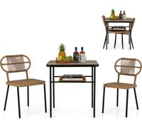 COSTWAY 3 PCS. Set de meubles de jardin, meubles de balcon avec 2 chaises en rotin & table à manger, meubles de terrasse en rotin peu encombrant, groupe de salon Outdoor