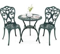 COSTWAY 3 PCS. Set de meubles de jardin, table de bistrot avec 2 chaises, set de balcon résistant aux intempéries, meubles de balcon, meubles de terrasse, ensemble de jardin, groupe de sièges vert