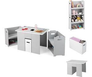 COSTWAY 3 PIÈCES. Ensemble de sièges pour enfants, table d'enfant avec 2 chaises, table d'activité 4 en 1 avec espace de rangement & couvercle amovible, ensemble de sièges multifonctions pour jeunes e