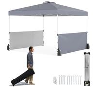 COSTWAY 300 x 300 cm Pavillon pop-up avec 2 demi-parois latérales, sac de transport avec roulettes, 8 piquets, 4 ancres, 4 cordes à vent, 4 sacs de sable