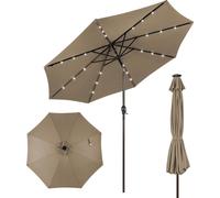 COSTWAY 300cm Parasol avec éclairage solaire LED Parasol de jardin à manivelle Parasol de marché Marron