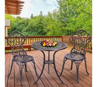 COSTWAY 3pcs. antique Bistroset groupe de sièges balcon ensemble de jardin ensemble de jardin table de bistrot avec 2 chaises meubles de jardin en aluminium