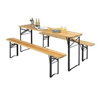 COSTWAY 3pcs. table de pique-nique avec 2 bancs, table de camping cadre métallique, ensemble de tente pour terrasse, jardin 178 x 46 x 76cm