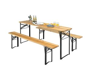 COSTWAY 3pcs. table de pique-nique avec 2 bancs, table de camping cadre métallique, ensemble de tente pour terrasse, jardin 178 x 46 x 76cm