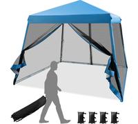 COSTWAY 3x3 m Pop Up Pavillon avec moustiquaire et sacs de sable, Pavillon pliable, protection UV 50+, tente de jardin Tente de fête stable, Pavillon de jardin pour le jardin, sac à roulettes inclus (