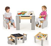 COSTWAY 4 en 1 Table Enfants avec 2 Chaises en Forme d'Eléphant, Table et Chaises en Bois avec Tableau Amovible, Espace de Rangement, Bureau pour Dessiner Jouer, Charge 30kg pour 3-6 Ans…
