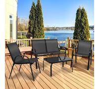 COSTWAY 4 PCS. Meubles de terrasse, Lounge Set Textilen, Gartenmöbel Garten Lounge Set Sitzgarnitur, Balkon Terrasse Set, Gartengarnitur inkl. 2 Einzelstühle, 1 Bank und 1 Couchtisch
