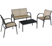 COSTWAY 4 PIÈCES. Ensemble de meubles de jardin, meubles de terrasse avec banc, 2 chaises & table basse, Lounge Balkonmöbel Set Outdoor, Garniture de jardin brun