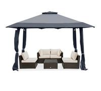 COSTWAY 4Mx4M Tonnelle de Jardin Pop up à 2 Niveaux - Anti-UV 50+, Etanche, 3 Hauteurs Réglables Gris