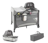 COSTWAY 5 en 1 Lit Parapluie Bébé avec Matelas & Table à Langer, Lit Bébé Evolutif avec Berceau Amovible & 2 Jouets, 2 Roues avec Frein, Sac de Transport, 110x78cm, Charge 10kg pour 0-3 Ans