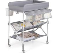 COSTWAY 5 en 1 Table à langer, Table à langer avec panier latéral, étagères & poubelle, Baby Changing Table avec roulettes pour nouveau-nés, Gris
