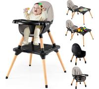 COSTWAY 6 en 1 Chaise haute pour bébé, Chaise haute pour enfant avec tablette en bois, double plateau, Chaise haute pour bébé, Chaise haute combinée pour enfants de 6 à 36 mois, Noir