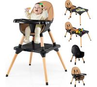 COSTWAY 6 en 1 Chaise haute pour bébé, Chaise haute pour enfant avec tablette en bois, double plateau, Chaise haute pour bébé, Chaise haute combinée pour enfants de 6 à 36 mois, Marron