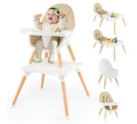 COSTWAY 6 en 1 Chaise haute pour bébé, Chaise haute pour enfant avec tablette en bois, double plateau, chaise haute pour bébé, chaise haute combinée pour enfants de 6 à 36 mois, Kaki
