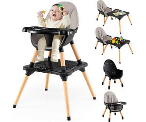 COSTWAY 6 en 1 Chaise haute pour bébé, Chaise haute pour enfant avec tablette en bois, double plateau, Chaise haute pour bébé, Chaise haute combinée pour enfants de 6 à 36 mois, Noir