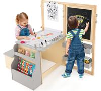 COSTWAY 6 in 1 Set de chevalet pour enfants, tableau sur pied réglable en hauteur avec tableau blanc à craies double face, pour enfants à partir de 3 ans (Gris)