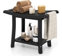 COSTWAY 60,5x34x48 cm Banc de douche salle de bain, Banc avec tablette, Tabouret de salle de bain chargeable 170 kg, Banc de salle de bain chaise de douche, Tabouret de douche (Noir)