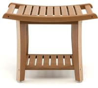 COSTWAY 60,5x34x48 cm Banc de douche salle de bain, Banc avec tablette, Tabouret de salle de bain chargeable 170 kg, Banc de salle de bain chaise de douche, Tabouret de douche (Marron)