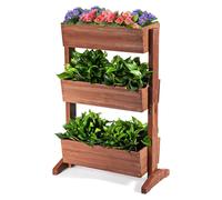 COSTWAY 71 x 38 x 105 cm : jardinière surélevée verticale à 3 niveaux, avec 3 bacs à plantes réglables et trous de drainage, jardinière de jardin en bois de sapin, couleur marron