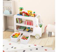 COSTWAY 73x42x56 cm Étagère de rangement pour enfants, étagère à jouets en forme de voiture avec 2 étages d'étagères&2 boîtes de rangement, étagère de chambre d'enfant Étagère pour enfants