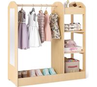 COSTWAY 93,5x38x100 cm Portemanteau pour enfants avec miroir, Princesse Portemanteau avec cintre&4 étagères, Armoire pour enfants en bois naturel
