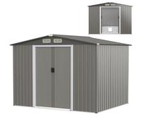 COSTWAY Abri de Jardin 4.7㎡en Acier Galvanisé Anti-UV, 260 x 207 x 181 CM, Cabane de Jardin Exterieur 9.7 m³ avec Fondation et Porte Coulissante, Rampe, 4 Trous d’Aération, 4 Gants Inclus, Gris Foncé