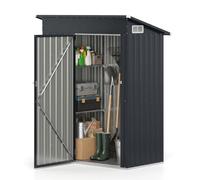 COSTWAY Abri de Jardin en Métal 1 ㎡, 150 x 89,5 x 186 CM,Gris foncé | Armoire Cabane Extérieure 2 Étagères Réglables, Toit Incliné, Serrure, Rangement de Outil, pour Pelouse, Patio, Arrière-Cour