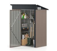 COSTWAY Abri de Jardin en Métal 1 ㎡, 150 x 89,5 x 186 CM,Marron | Armoire Cabane Extérieure 2 Étagères Réglables, Toit Incliné, Serrure, Rangement de Outil, pour Pelouse, Patio, Arrière-Cour