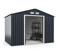 COSTWAY Abri de Jardin en Métal 5.2㎡ avec 2 Portes Coulissantes Verrouillables, Cabane Jardin Rangement 4 Trous d’Aération Toit Penché, pour Vélo, Poubelle, Gris (277,5 x 191 x 202,5cm)