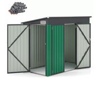 COSTWAY Abri de Jardin en Métal 5,7 m³, Porte Latérale (5,7 m³,Vert) | Toit en Pente, Serrure avec Clé, 2,6㎡, 4 Gants, 2 Trous d'Aérations, Cabane Jardin Exterieur en Acier Galvanisé