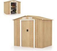CostwayAbri de Jardin 2.3? en Acier Galvanisé Anti-UV 196x142x186cm Cabane de Jardin Exterieur 3.7m³ avec Porte Coulissante Rampe Naturel