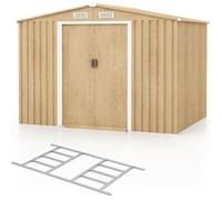 COSTWAY Abri de Jardin en Métal Galvanisé 5m2 259x196x182 cm-Base de Fondation-Portes Coulissantes Rampe-Couleur Grain de Bois