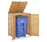 COSTWAY Abri de poubelle en bois, pour poubelle 120L, habillage de la poubelle, protection de la poubelle avec porte & couvercle, boîte de rangement résistante aux intempéries nature