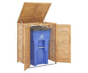 COSTWAY Abri de poubelle en bois, pour poubelle 120L, habillage de la poubelle, protection de la poubelle avec porte & couvercle, boîte de rangement résistante aux intempéries nature
