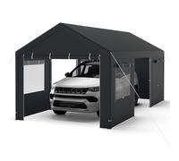 COSTWAY Abri de Voiture 305 x 586 cm Structure Métallique Bâche PE (Gris) | Tente de Garage avec Fenêtres Ventilées à Enroulement Parois Latérales et Portes Amovibles, pour Camions Bateaux