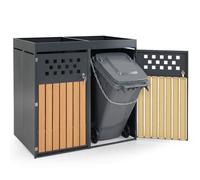 COSTWAY Abri Poubelle Extérieur Double en Acier Galvanisé avec Jardinière | Cache Poubelle 2 x 240 L, Aspect Bois, Portes Verrouillables à Lattes Ventilées, Pieds Réglables, 2 Chaînes Anti-basculement