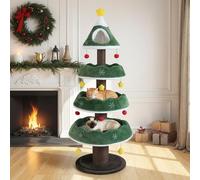 COSTWAY Arbre à chat 179cm Noël, Arbre à chat avec 3 plates-formes, 1 grotte, Tronc épais, grande base&11 balles, Meuble pour chats Arbre de Noël vert