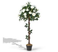 COSTWAY Arbre à Fleurs Artificiel de 120 cm - Fausse Rosier à Fleurs avec Pot de Pépinière Roses Blanches pour Salon Balcon Bureau