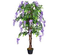 COSTWAY Arbre Artificiel Plante Artificielle en Pot avec Fausses Fleurs Violetes Convient pour Intérieur ou Extérieur Wisteria 150cm