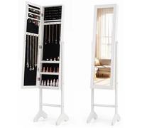 COSTWAY Armoire 2 en 1 avec miroir pleine longueur, miroir sur pied avec rangement à bijoux et système anti-basculement, armoire miroir blanche