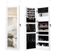 COSTWAY Armoire à bijoux 120cm avec miroir intégral et miroir de maquillage intégré, armoire à bijoux pour bagues, crochets de chaînes et boucles d'oreilles blanc