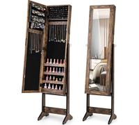 COSTWAY Armoire à bijoux à inclinaison réglable, étagère à bijoux avec miroir intégral & 4 étagères, armoire à bijoux à miroir pour le maquillage Marron