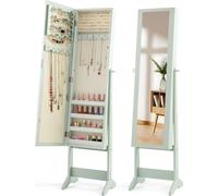 COSTWAY Armoire à bijoux à inclinaison réglable, étagère à bijoux avec miroir intégral & 4 étagères, armoire à bijoux à miroir pour le maquillage Vert