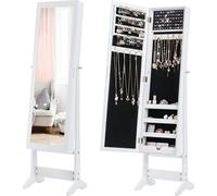 COSTWAY Armoire à bijoux à inclinaison réglable, étagère à bijoux avec miroir intégral, armoire à miroir pour bijoux blanc