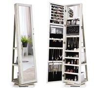COSTWAY Armoire à bijoux, armoire à glace avec miroir intégral & miroir de maquillage intégré, pivotant à 360°, verrouillable, organiseur à bijoux blanc
