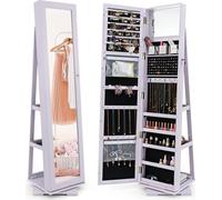 COSTWAY Armoire à bijoux, armoire à glace avec miroir intégral & miroir de maquillage intégré, pivotant à 360°, verrouillable, organiseur à bijoux Lila