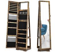 COSTWAY Armoire à bijoux, armoire à glace avec miroir intégral & miroir de maquillage intégré, pivotant à 360°, verrouillable, organiseur à bijoux brun