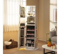 COSTWAY Armoire à bijoux avec miroir, armoire à bijoux avec lampes LED réglables, verrouillable, base pivotante à 360° & grand espace de rangement Blanc